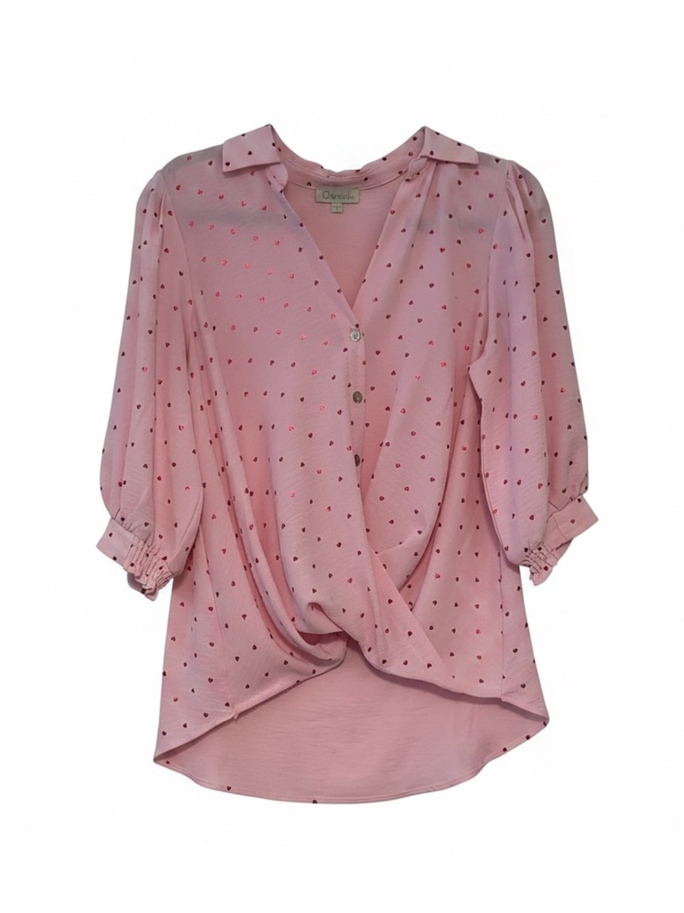 Chenault Pink Heart-Print Surplice Blouse